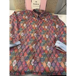 Paul Fredrick Dress Shirt 2XL Men's Mosic Print Unique Print Classic Fit 279
